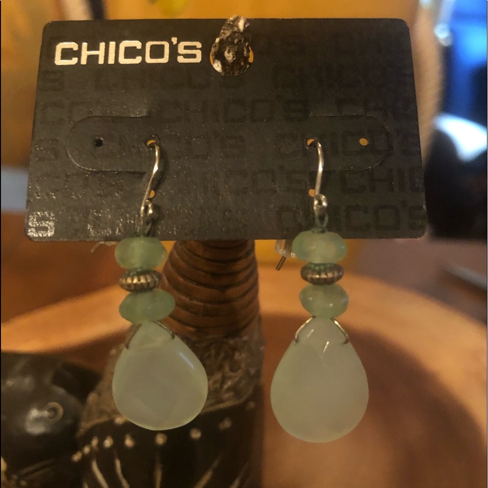 Chico’s Green Gemstone and Silver 1-1/2” Long Earrings